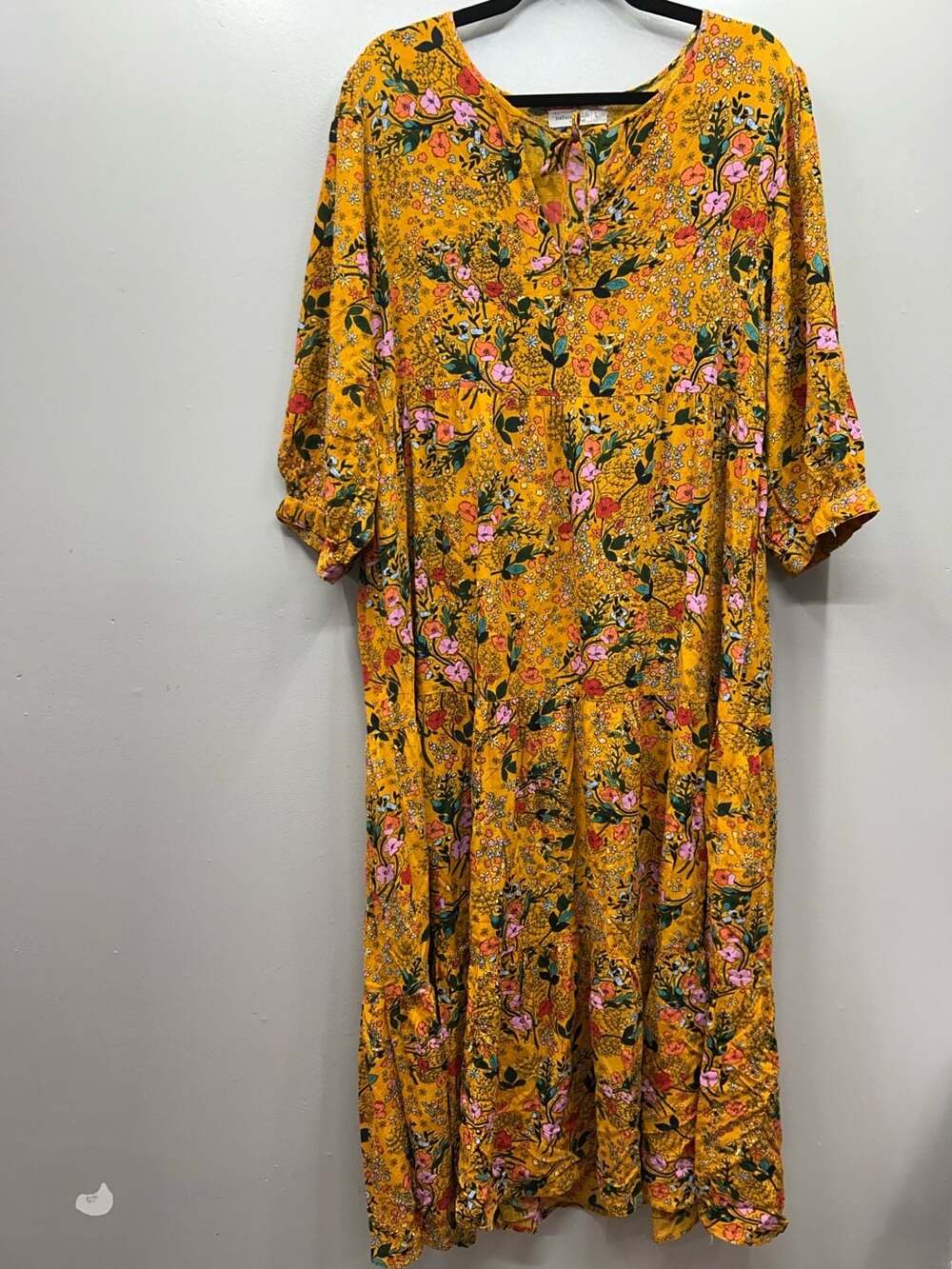 Natural Life Mustard Yellow Floral Tiered Boho Maxi Dress